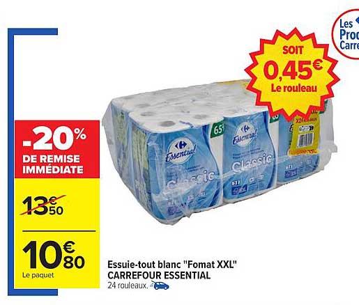Essuie-tout blanc "Format XXL" CARREFOUR ESSENTIAL