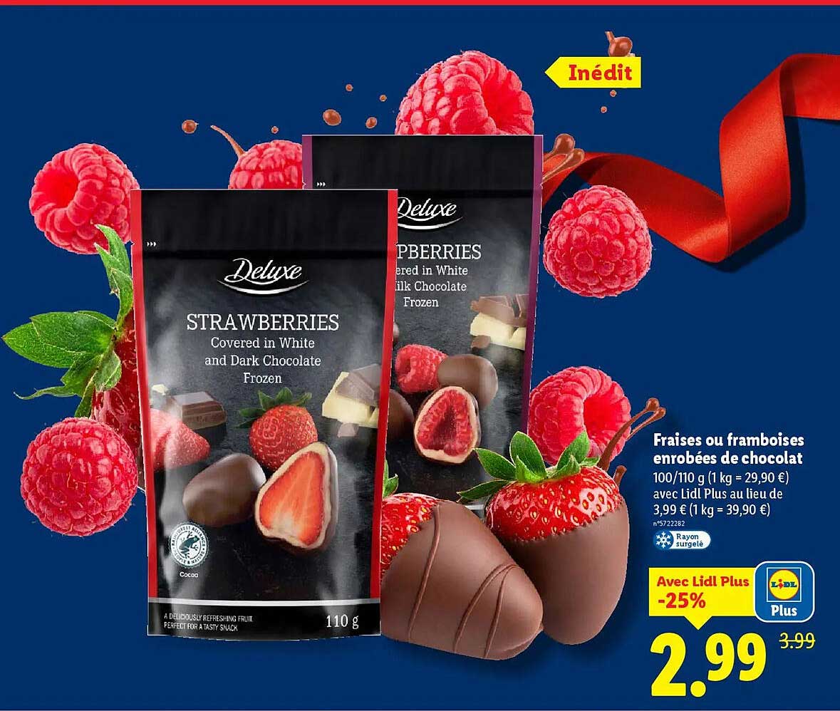 Fraises ou framboises enrobées de chocolat