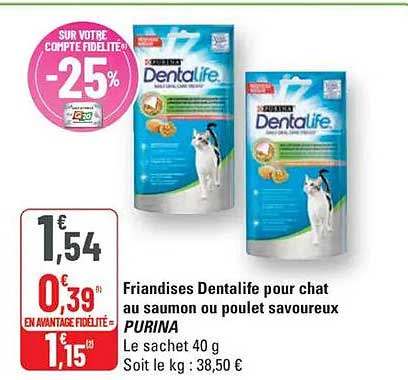 Friandises Dentalife pour chat au saumon ou poulet savoureux
