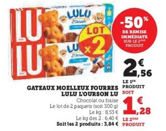 GATEAUX MOELLEUX FOURRES LULU L'OURSON LU
