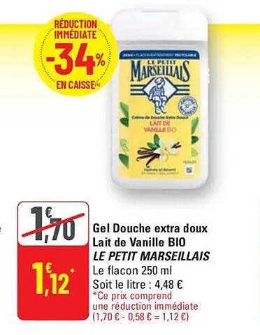 Gel Douche extra doux Lait de Vanille BIO LE PETIT MARSEILLAIS