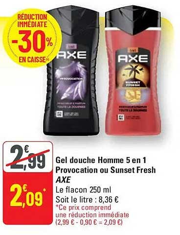 Gel douche Homme 5 en 1 Provocation ou Sunset Fresh AXE
