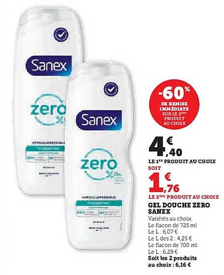 GEL DOUCHE ZERO SANEX