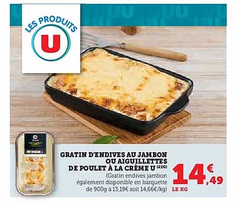 GRATIN D'ENDIVES AU JAMBON OU AGUILLETTES DE POULET À LA CRÈME U