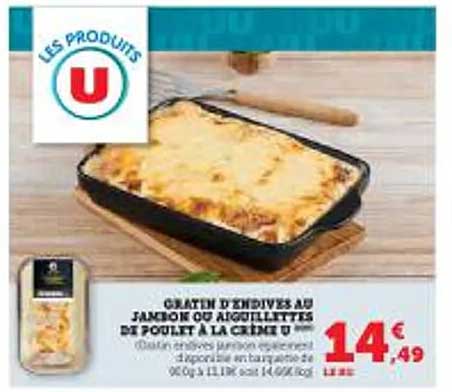 Gratin d'endives au jambon ou aiguillettes de poulet à la crème U
