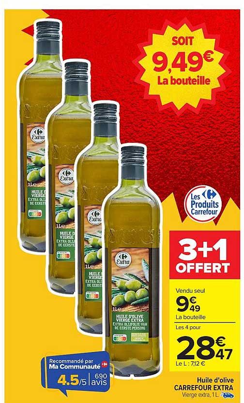 Huile d'olive CARREFOUR EXTRA Vierge extra, 1 L