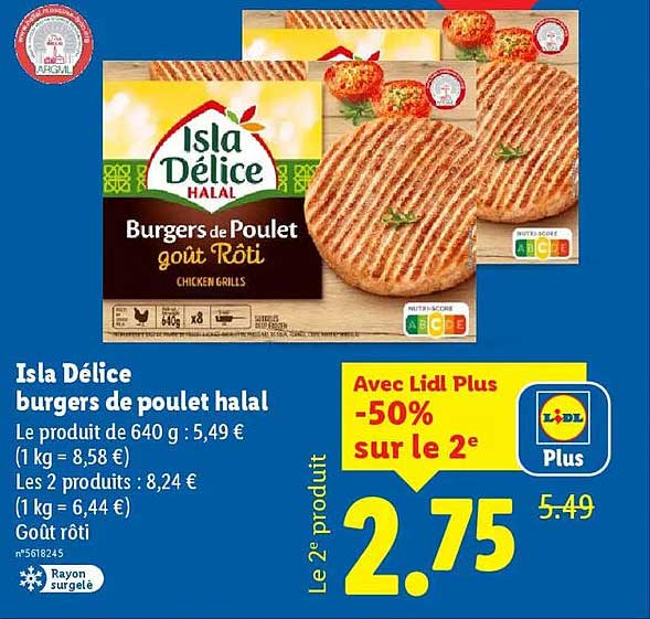 Isla Délice burgers de poulet halal goût rôti