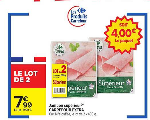 Jambon supérieur Carrefour Extra - Lot de 2