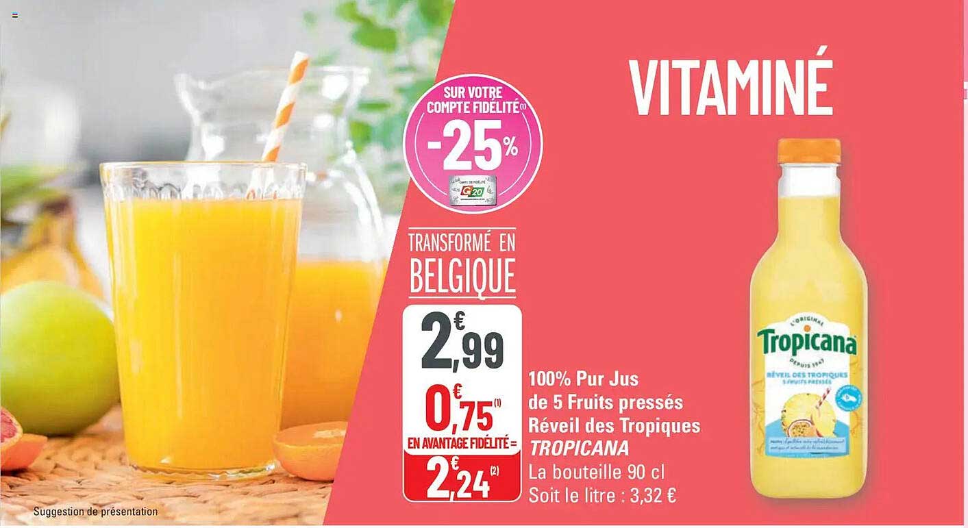 Jus de 5 Fruits pressés Réveil des Tropiques TROPICANA