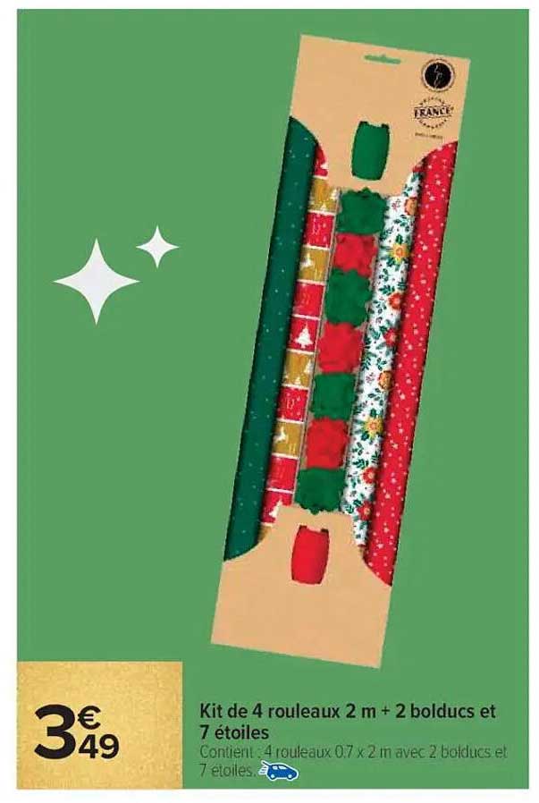 Kit de 4 rouleaux 2 m + 2 bolducs et 7 étoiles