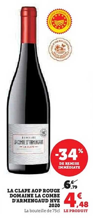 LA CLAPE AOP ROUGE DOMAINE LA COMBE D'ARMENGAUD HVE 2020