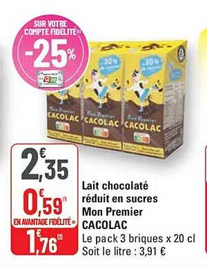 Lait chocolaté réduit en sucres Mon Premier CACOLAC