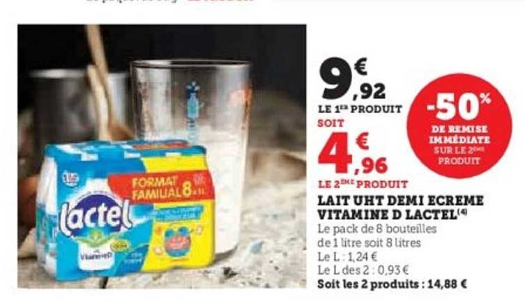LAIT UHT DEMI ÉCRÉME VITAMINE D LACTEL