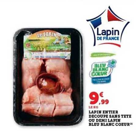 LAPIN ENTIER DÉCOUPE SANS TÊTE OU DEMI LAPIN BLEU BLANC COEUR