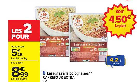 Lasagnes à la bolognaise Carrefour Extra