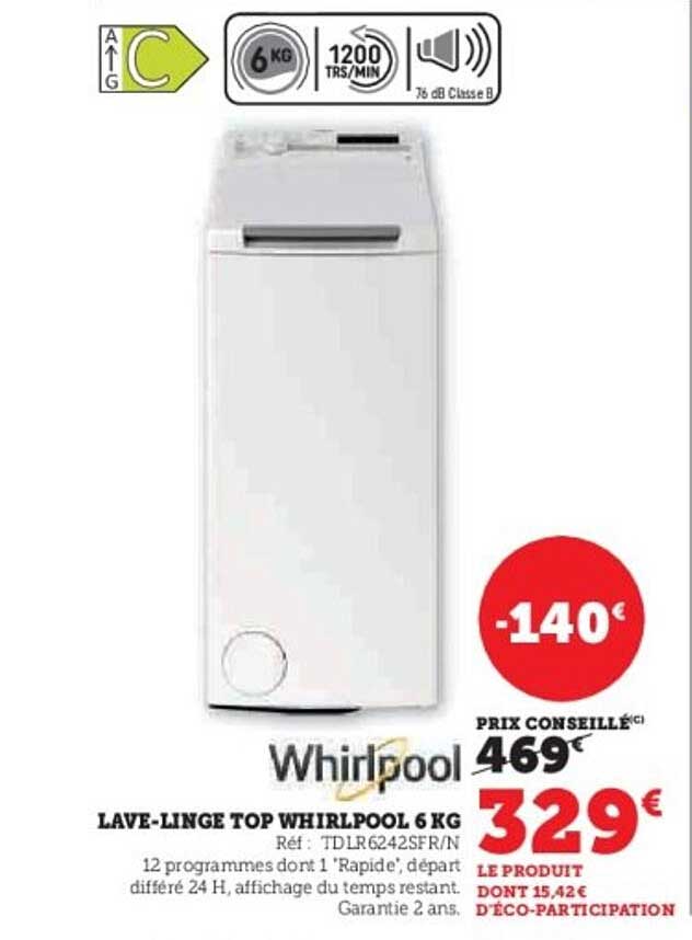 LAVE-LINGE TOP WHIRLPOOL 6 KG