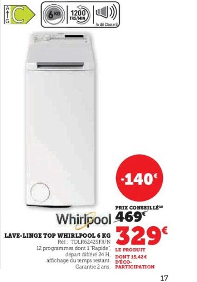 LAVE-LINGE TOP WHIRLPOOL 6 KG