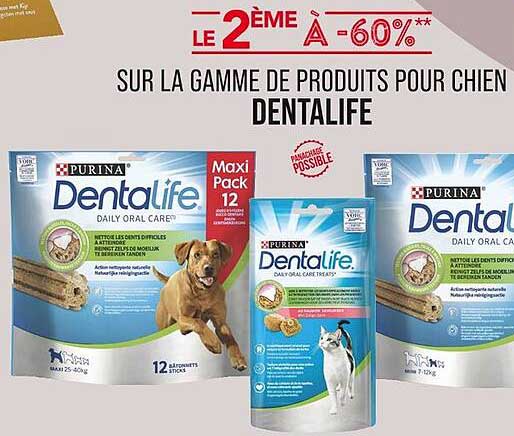 Le 2ème à -60%** sur la gamme de produits pour chien Dentalife