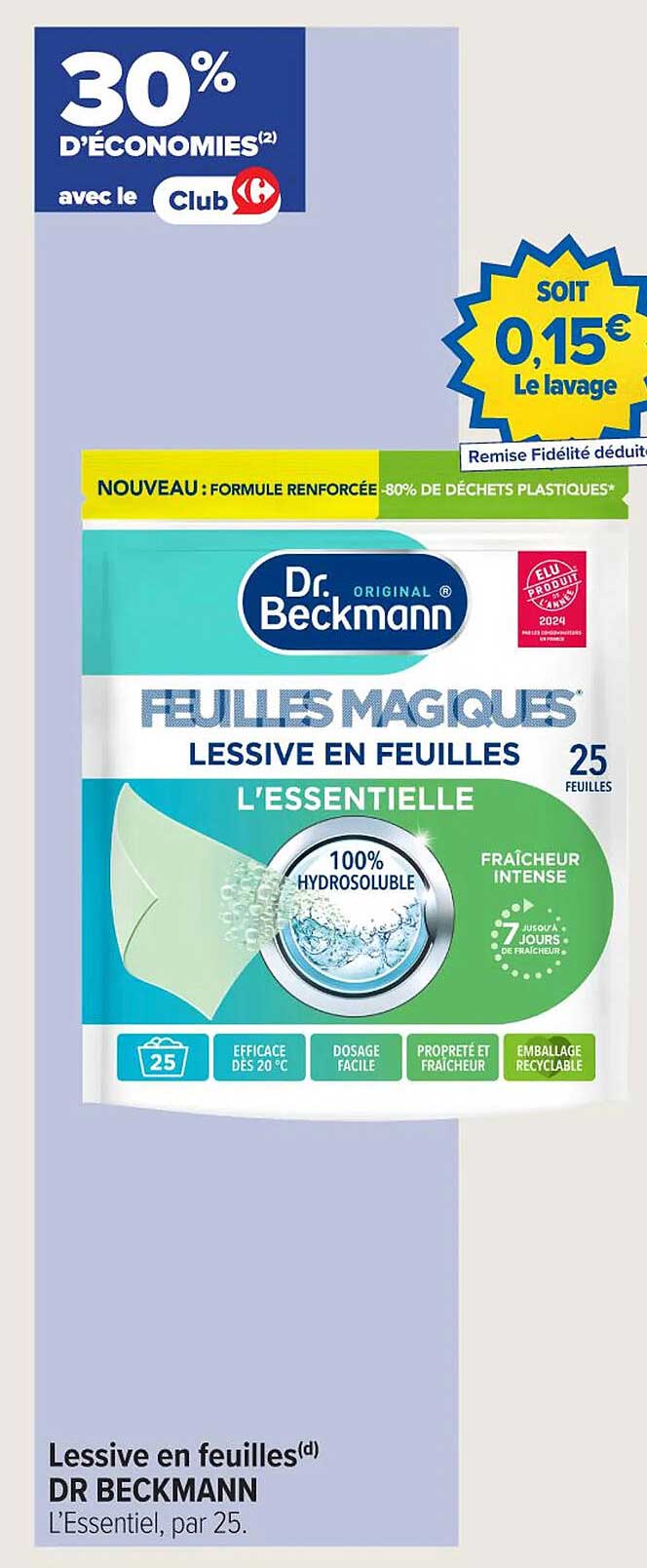 Lessive en feuilles Dr Beckmann - L'Essentielle, par 25.