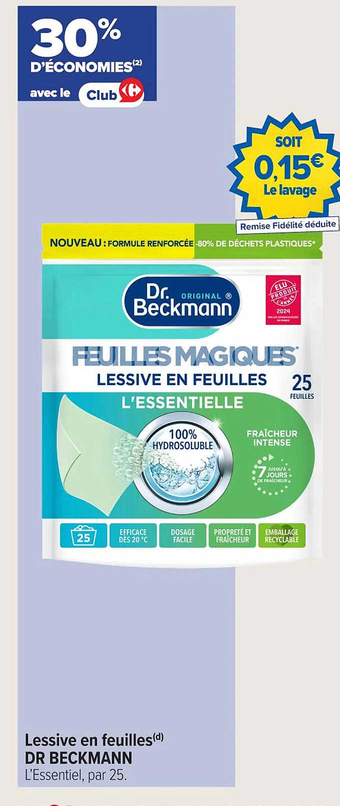 Lessive en feuilles(d) DR BECKMANN L’Essentiel, par 25.
