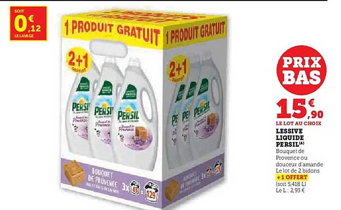 LESSIVE LIQUIDE PERSIL (A) - Bouquets de Provence ou douceur d'amande + 1 OFFERT