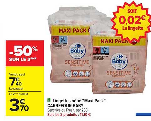 Lingettes bébé "Maxi Pack" CARREFOUR BABY