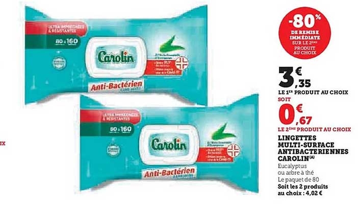 LINGETTES MULTI-SURFACE ANTI-BACTÉRIENNES CAROLIN