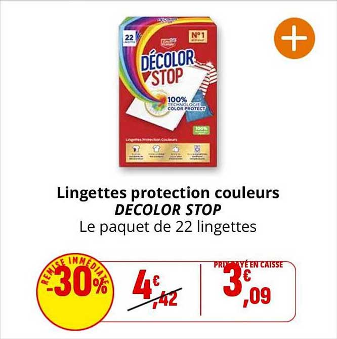 Lingettes protection couleurs DECOLOR STOP Le paquet de 22 lingettes
