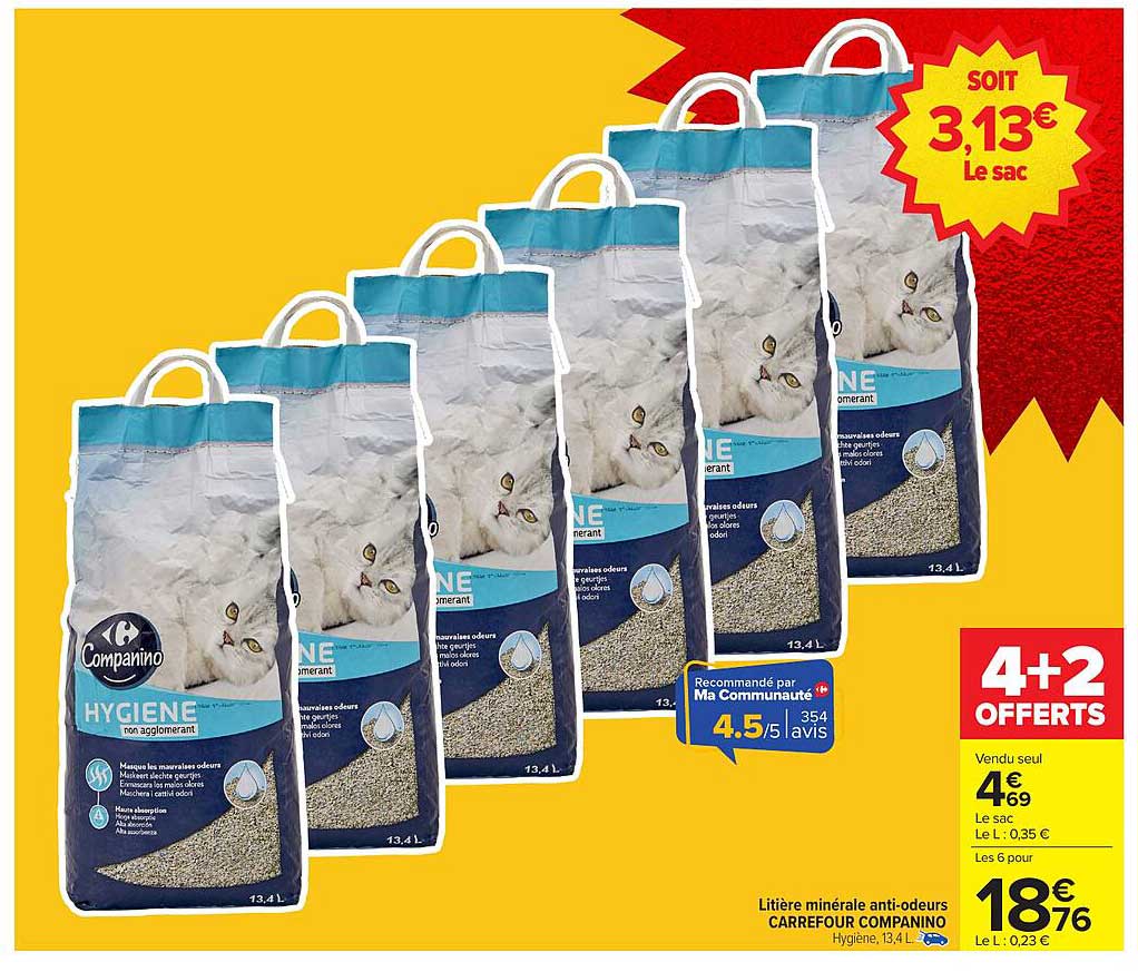 Litière minérale anti-odeurs Carrefour Compagnon