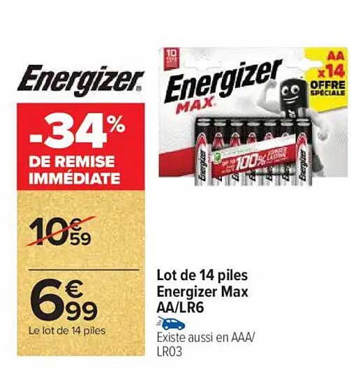 Lot de 14 piles Energizer Max AA/LR6