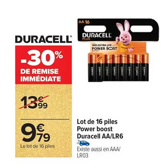 Lot de 16 piles Power boost Duracell AA/LR6