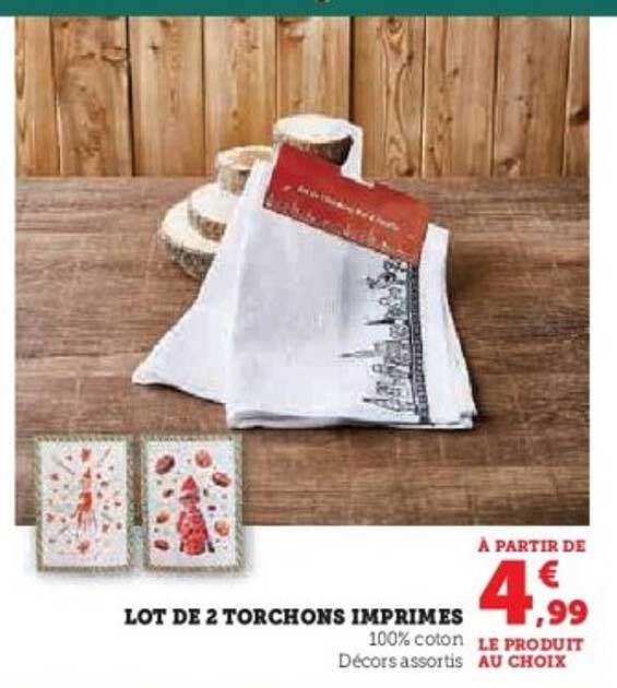 LOT DE 2 TORCHONS IMPRIMES