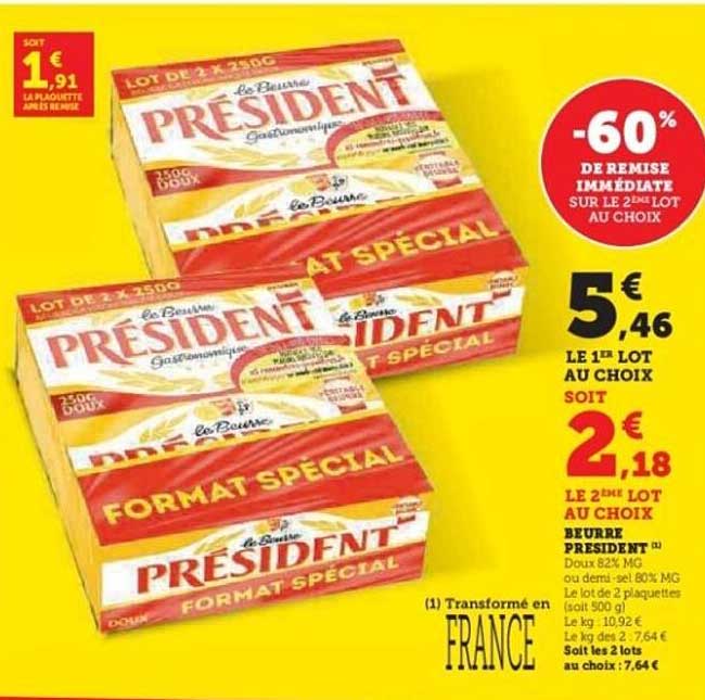 Lot de 2 x 750g Beurre Président