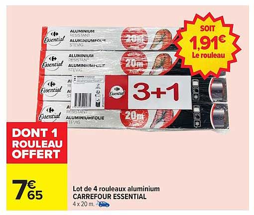 Lot de 4 rouleaux aluminium CARREFOUR ESSENTIAL 4 x 20 m.