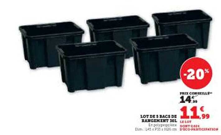 LOT DE 5 BACS DE RANGEMENT 10L