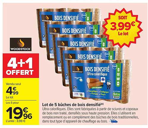 Lot de 5 bûches de bois densifié