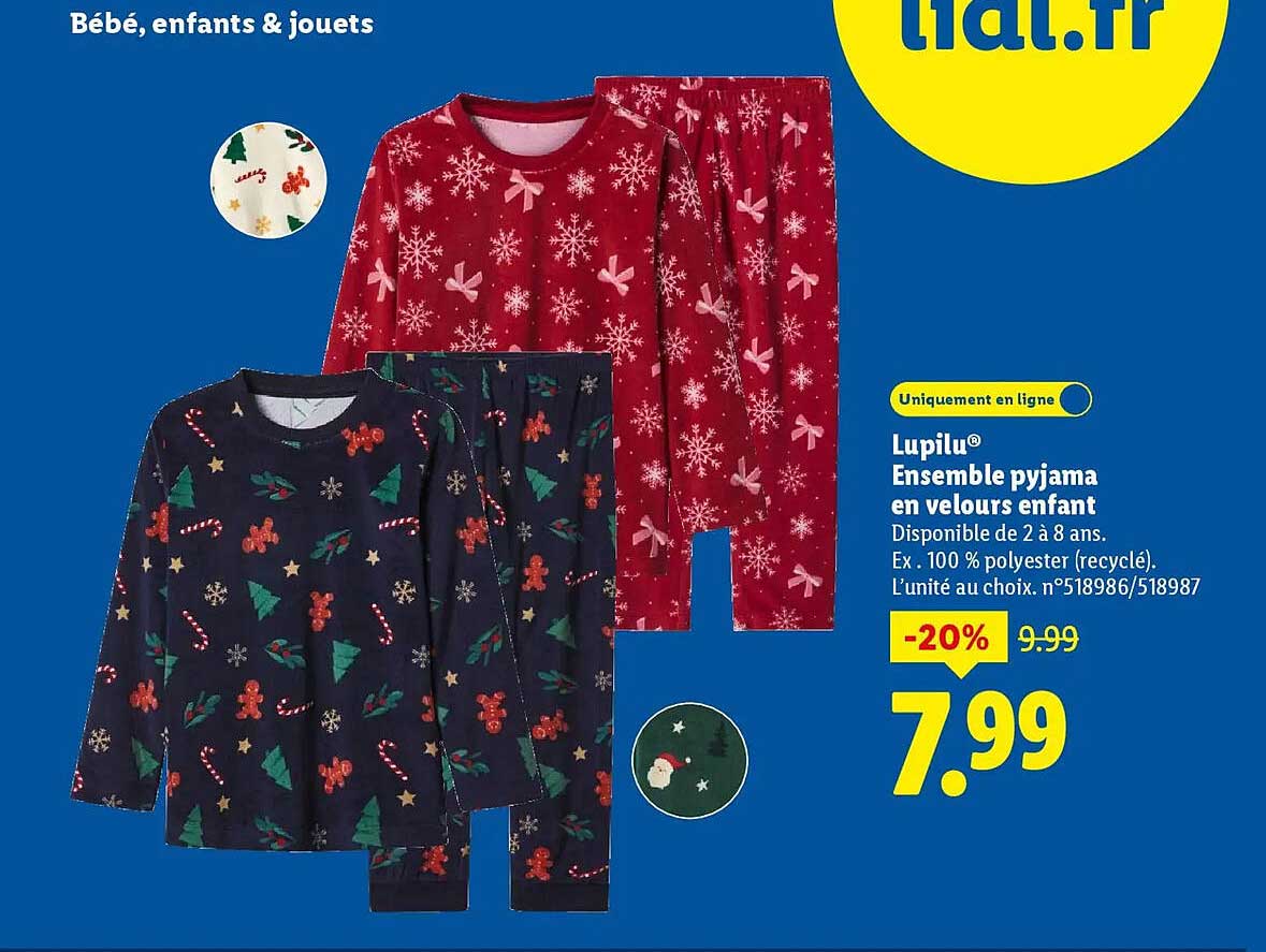 Lupilu® Ensemble pyjama en velours enfant