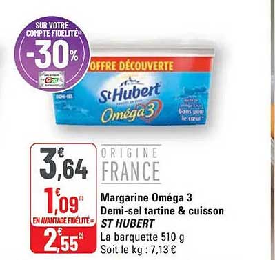 Margarine Oméga 3 Demi-sel tartine & cuisson ST HUBERT