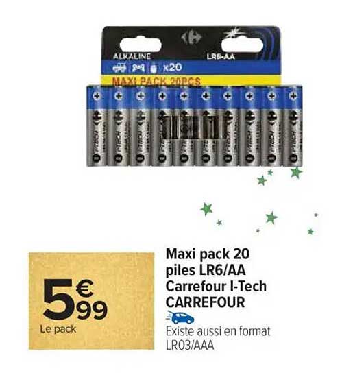 Maxi pack 20 piles LR6/AA Carrefour I-Tech