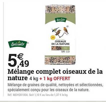 Mélange complet oiseaux de la nature 4 kg + 1 kg OFFERT