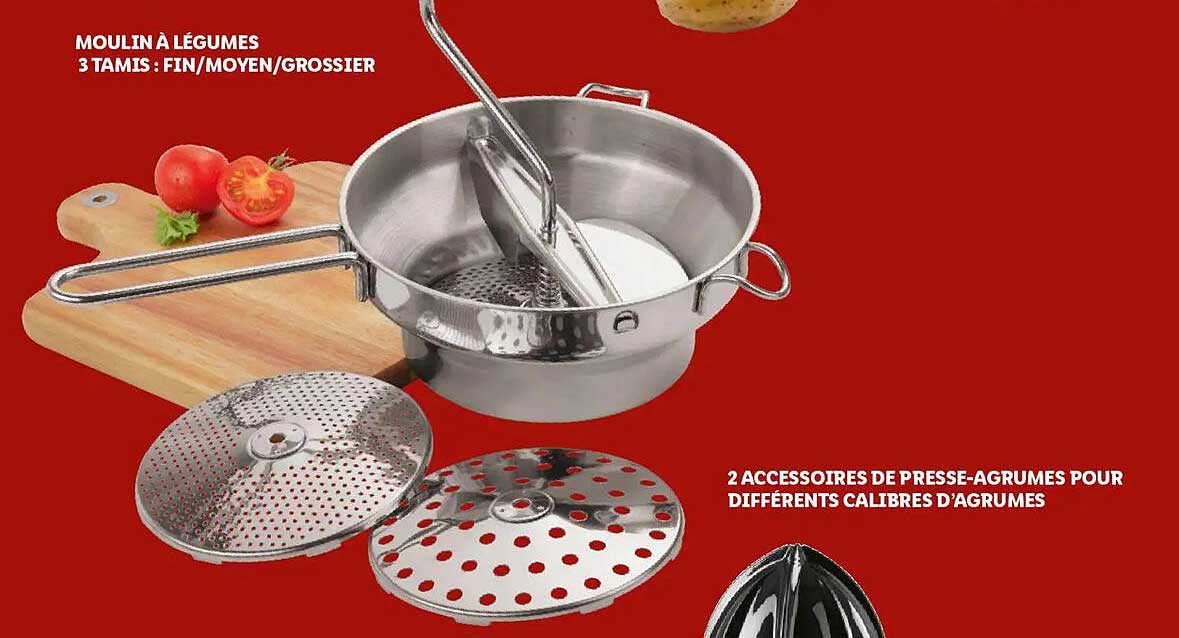 Moulin à légumes 3 tamis : fin/moyen/grossier