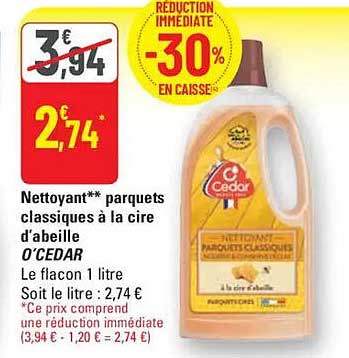 Nettoyant** parquets classiques à la cire d'abeille O’CEDAR