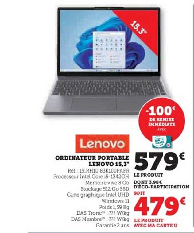 ORDINATEUR PORTABLE LENOVO 15,3"