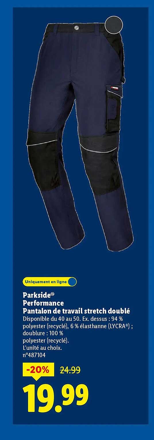 Pantalon de travail stretch doublé Parkside® Performance