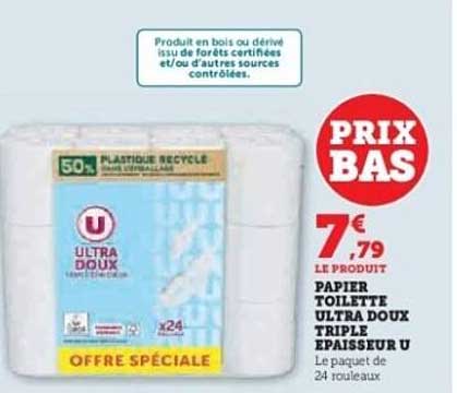 PAPIER TOILETTE ULTRA DOUX TRIPLE ÉPAISSEUR U