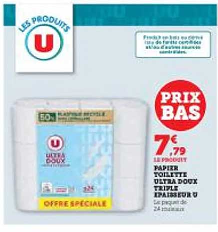 PAPIER TOILETTE ULTRA DOUX TRIPLE ÉPAISSEUR U