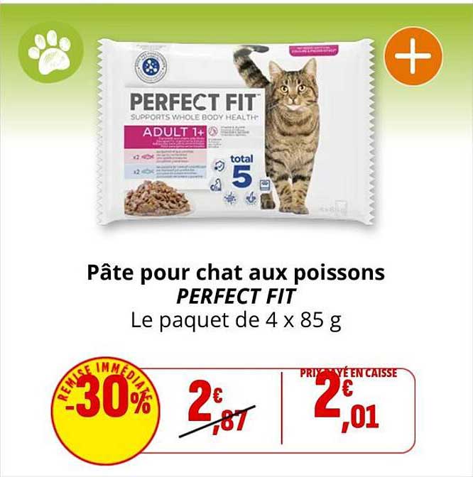 Pâte pour chat aux poissons PERFECT FIT Le paquet de 4 x 85 g