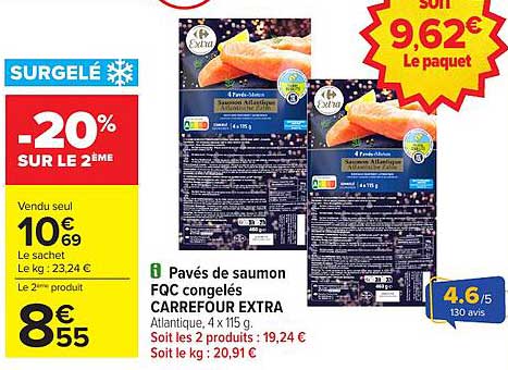 Pavés de saumon FQC congelés CARREFOUR EXTRA