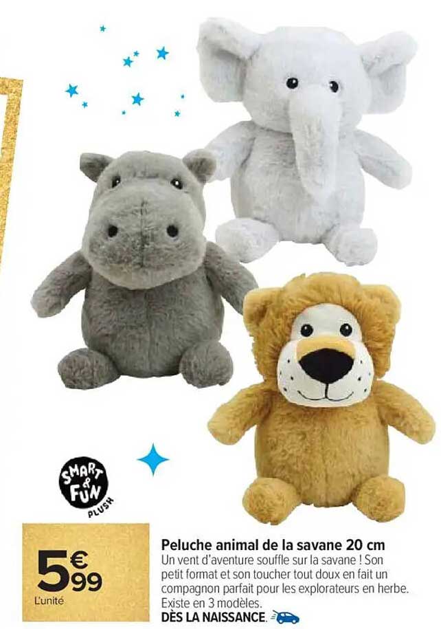 Peluche animal de la savane 20 cm