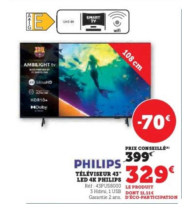 PHILIPS TÉLÉVISEUR 43" LED 4K PHILIPS